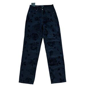 Wild Fable Women's Size 4 High Rise Flocked Velvet Black Floral Button Fly Jeans